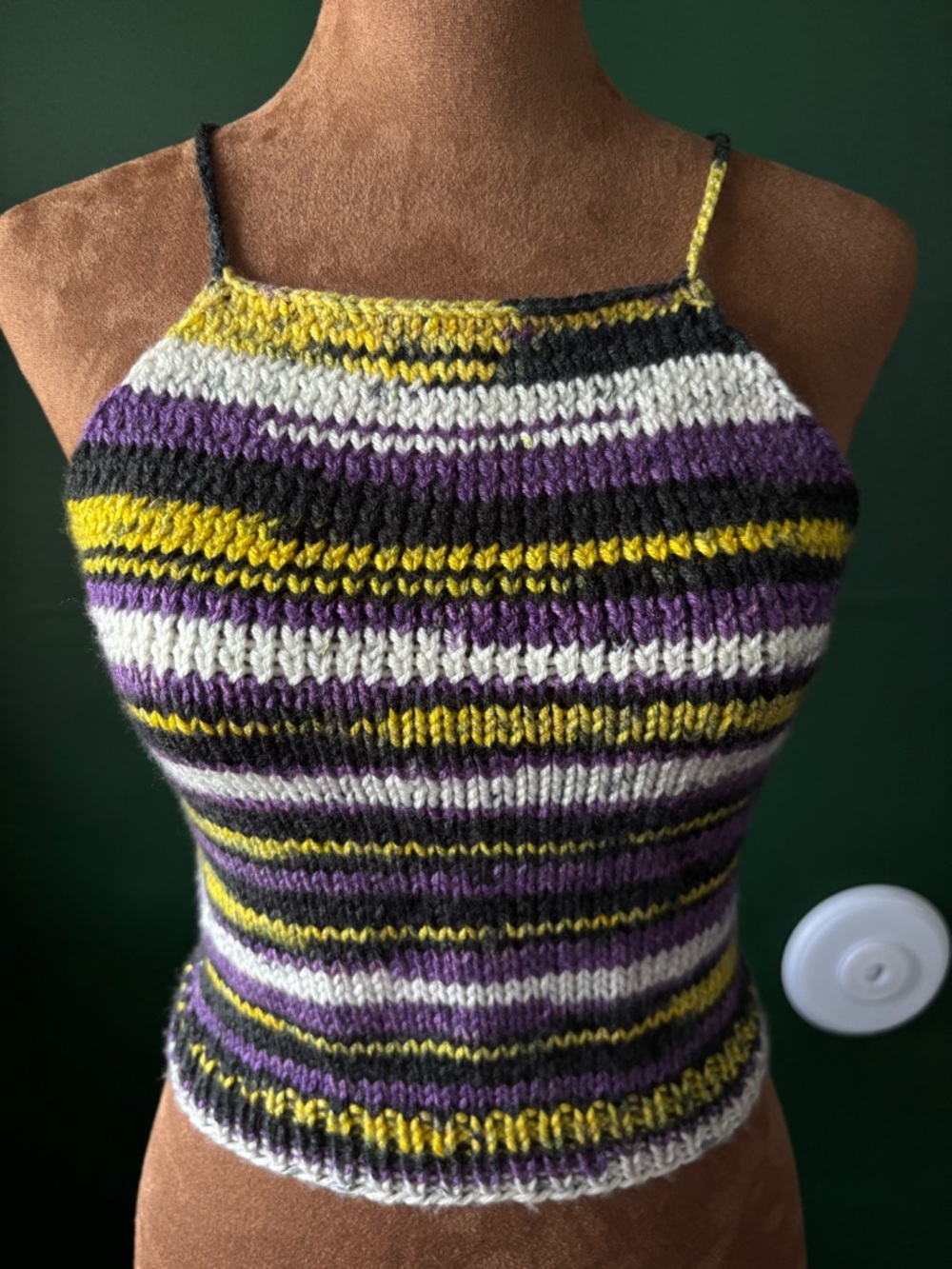 Striped Knit Halter Camisole in Purple, Yellow, White & Black